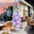 Purple iridescent crystal beaded keychain charm, elegant cute strawberry pendant accessory. - Colorful Heart String - Purple