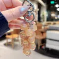 Acrylic rose beaded keychain bag pendant cute car key ring charm aesthetic accessory gift - Transparent Rose String - Coffee