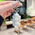 Iridescent rose grape cluster keychain, pearl-effect floral bead charm for bags and car keys. - Colorful Rose String - White
