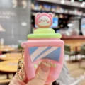 Süßer Cartoon Spielkonsole Silikon Schlüsselanhänger Stressabbau Tasche Anhänger für Kinder - Rosa Katze