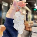 Transparent acrylic beaded bag charm iridescent fruit keychain stylish car key ring accessory - Transparent Pineapple String - White