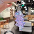 Purple iridescent acrylic lily of the valley flower keychain pendant close-up bag charm accessory - Transparent Lily of the Valley String - Purple