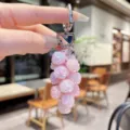 Creative pink rose grape keychain stylish colorful pearl bag charm for car keys and backpacks - Colorful Rose String - Light Pink