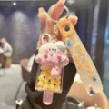Cute cartoon rabbit ice cream keychain, liquid quicksand bag pendant and stylish keyring gift. - Quicksand Cream Rabbit Ice Cream - Orange