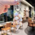Gorgeous iridescent crystal strawberry cluster keychain with cute metallic heart clasp and hook. - Colorful Heart String - Khaki