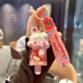Cute cartoon rabbit ice cream quicksand keychain, creative bag pendant gift for couples. - Quicksand Cream Rabbit Ice Cream - Red