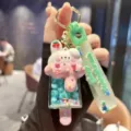 Cute cartoon rabbit ice cream liquid keychain couple bag pendant sweet style accessory - Quicksand Cream Rabbit Ice Cream - Green