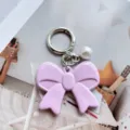 Korean style sweet pearl acrylic bow keychain pendant aesthetic phone chain accessory detail - Light Purple