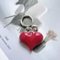 Creative candy color heart alloy keychain, stylish bag pendant and car key ring accessory for women. - Burgundy