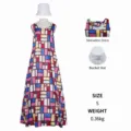 Geometric color block sleeveless maxi dress with matching white bucket hat summer outfit set - XS / Dresses / Andy Colorblock Dress