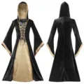 Robe de costume cosplay medievale renaissance style noir et or elegante pour femme chic. - XS / Noir