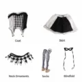 Halloween black and white checkerboard clown cosplay costume set with top skirt and accessories. - S / Black and White Checkered Joker
