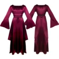 Medieval vintage gothic long sleeve dress with belt for party and cosplay events. - S / Burgundy