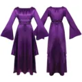 Robe longue de fete medievale manches longues col rond asymetrique costume femme detail - Violet