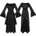 Medieval gothic long sleeve black dress with irregular hem and waist belt for party cosplay. - S / Black
