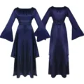 Medieval party long sleeve irregular dress for women vintage solid color elegant gown - S / Blue