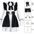 Black and white maid cosplay costume Lolita dress with apron and cute accessories for anime. - XS / Crossdresser Maid Long Sleeve Style