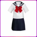 Japanese style JK sailor uniform set short sleeve white shirt with pleated skirt outfit - S / Top And Bottom