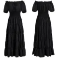 Medieval Renaissance cosplay long dress for women vintage black off shoulder gown party costume details - S / Black