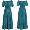 Vestido largo mujer vintage estilo medieval renacentista hombros descubiertos disfraz cosplay. - Verde azulado