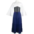 Medieval Renaissance dress blue and white off-shoulder long sleeve costume variant - S / Blue