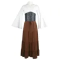 Medieval Renaissance Women Dress Long Sleeve Bell Sleeve Costume Corset Dress Variant - Brown