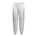 Dettaglio pantaloni larghi laser olografici, tessuto lucido metallizzato, vita elastica. - XS / Argento Metallico