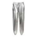 Metallic silver baggy pants for women, holographic hip hop street dance party trousers detail. - Silver