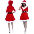 Damen Weihnachtskostüm rotes Samt Kapuzenkleid mit weißem Fellbesatz für Festliche Feier. - M / Weihnachtsfrau