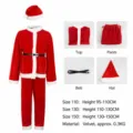 Kids Santa Claus costume 4-piece set including top pants belt and hat for Christmas party. - 110 Size / Set / Boys Christmas Style