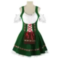 Tradicional disfraz de camarera alemana de cerveza, vestido verde de Oktoberfest con delantal blanco. - S / Verde