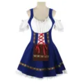 Vestido de disfraz de camarera bávara con blusa blanca, corsé azul y delantal bordado. - S / Azul