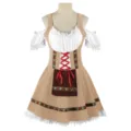 Detalle de disfraz camarera de cerveza Oktoberfest, vestido dirndl con mangas abullonadas. - S / Caqui