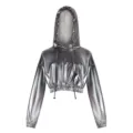 Holographic metallic cropped hoodie for women, shiny laser silver long sleeve pullover streetwear. - XS / Gray