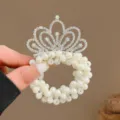 Pearl crown hair scrunchie elastic hair tie for kids girls hair accessories white color style - Round Colorful Diamond Crown Pearl Hair Tie