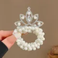 Children's pearl crown hair scrunchie elastic rubber band cute princess hair accessories cute style - Marquise Colorful Diamond Pearl Crown Pearl Hair Tie