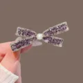 Purple Crystal Bow Hair Clip Shiny Rhinestone Barrettes Elegant Sweet Hair Accessories - Purple Rhinestone Bow Duckbill Clip / Purple