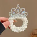 Princess Crown Pearl Hair Scrunchie Elastic Rubber Band Cute Hair Tie for Girls Bun - Water Drop Colorful Diamond Crown Pearl Hair Tie