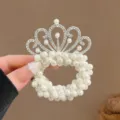 Pearl hair scrunchie with rhinestone crown, elegant elastic hair band for kids and girls. - Small Pearl Crown Pearl Hair Tie