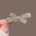 Korean style sweet bow hair clip for women, sparkling rhinestone fashion hair accessory - Gold