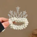 Pearl crown hair tie crystal rhinestone elastic hair scrunchie cute pony holder accessory - Pentagram White Diamond Crown Pearl Hair Tie