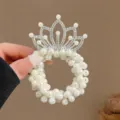 Pearl crown hair tie, elegant rhinestone tiara elastic hair band for kids and girls. - Large Pearl Crown Pearl Hair Tie