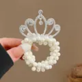 Cute pearl hair tie with crown rhinestone kids elastic hair rope cute ponytail holder - White Diamond Pendant Crown Pearl Hair Tie