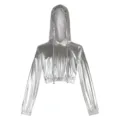 Shiny silver metallic cropped hooded sweatshirt for women, perfect for parties and Halloween. - XS / Silver
