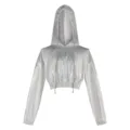 Holographic laser cropped hoodie for women, stylish long sleeve pullover top for party wear. - Laser Silver