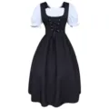 Medieval Renaissance women contrasting color lace-up short sleeve high waist long dress. - S / Black and White