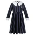 Children long sleeve stripe dress with white lapel collar and school badge for cosplay. - Kids 110 / Dresses / Black and Gray