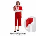 Christmas red velvet cape and hat costume set for women holiday cosplay party wear. - One Size Kids / Christmas Red