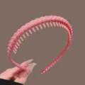 Pink braided headband with teeth, non-slip hair hoop for face washing and daily wear. - Pink Matte Braided Headband