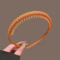 Orange braided toothed headband for daily skincare, non-slip hair hoop for washing face. - Ginger Yellow Matte Braided Headband